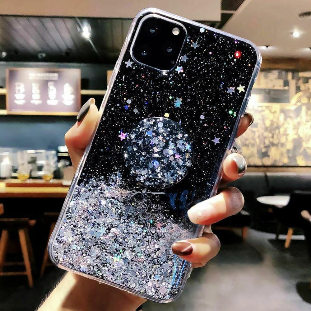 Bling Glitter Case For iPhone 11 Pro Max 11 Pro 11 XS XR X XS Max 6s 6 7 8 PlusSlim Case With Stand Holder Phone Cases Socket - Surprise store
