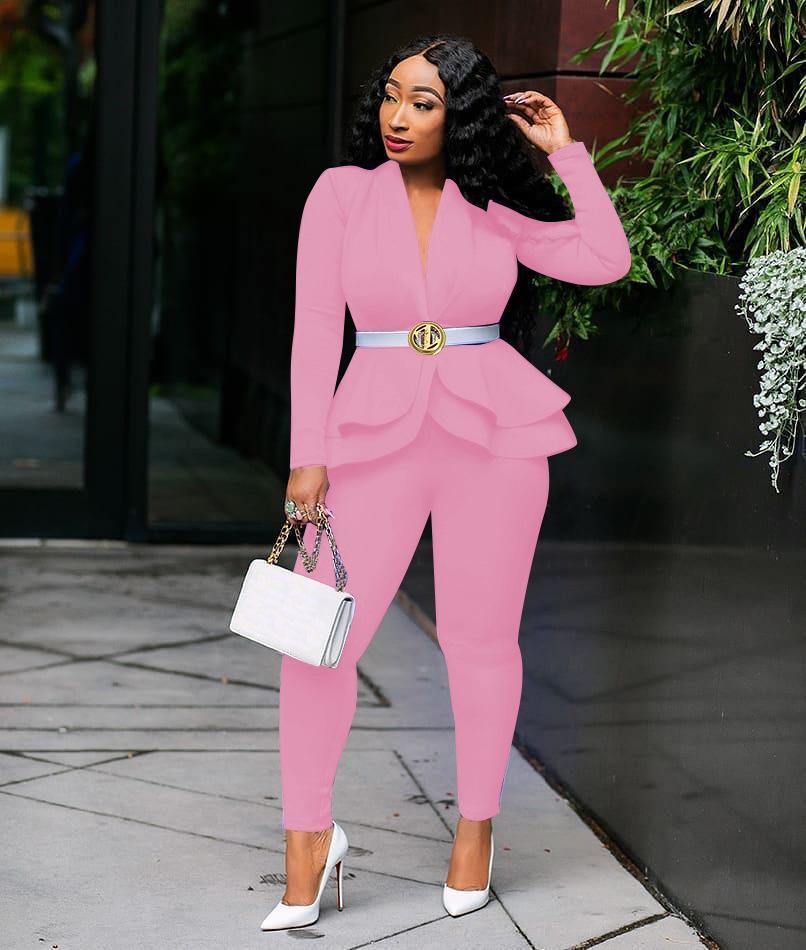 New Women Winter Women's Set Tracksuit Full Sleeve Ruffles Blazers Pencil Pants Suit Two Piece Set Office Lady Outfits Uniform - Surprise store