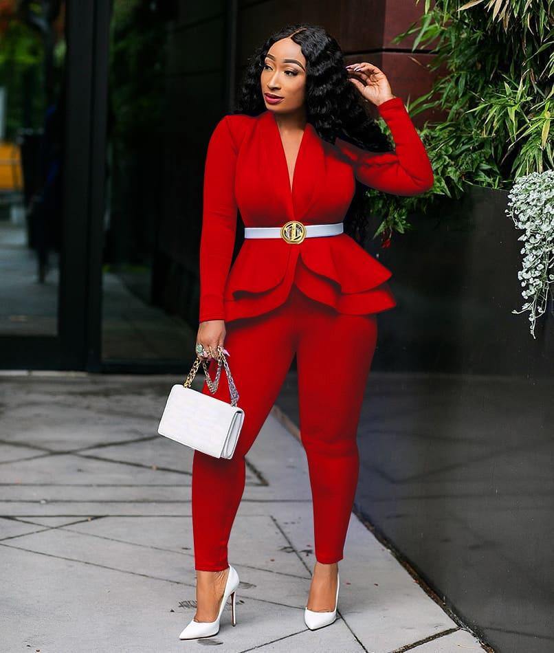 New Women Winter Women's Set Tracksuit Full Sleeve Ruffles Blazers Pencil Pants Suit Two Piece Set Office Lady Outfits Uniform - Surprise store