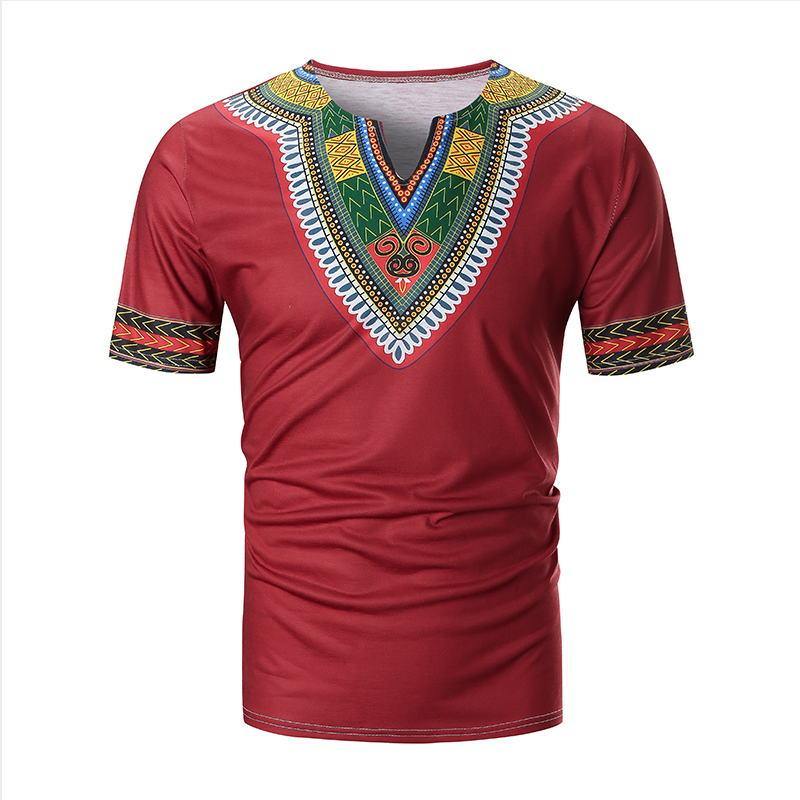 New Arrived Folk-custom T-shirts Men Summer Casual African Print V Neck Pullover Short Sleeve T-shirt Top Blouse camiseta #C - Surprise store