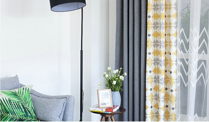 New Geometirc Two Colors Stitching Blackout Flax Curtains for Living Room Modern High-Quality Window Bedroom Blackout Curtain
