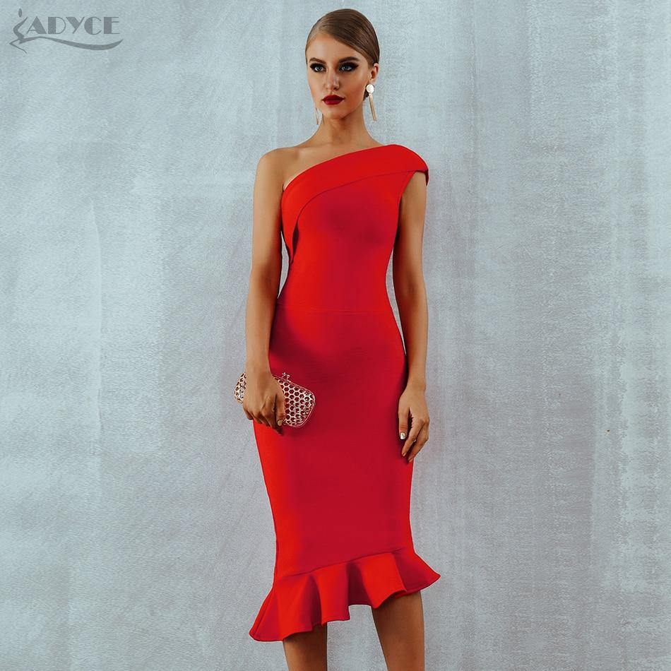 Adyce 2020 New Summer Women Bandage Dress Vestidos One Shoulder Sleeveless Ruffles Nightclub Dress Celebrity Evening Party Dress - Surprise store