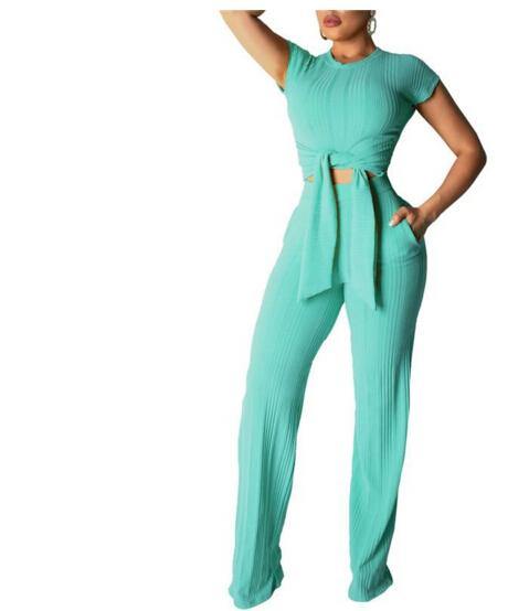 Women's 2 Piece Short Sleeve Top Sexy Slim Casual Set - Surprise store
