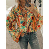 Fanbety Plus size Autumn Chic Blouses women Peacock Floral Print Long Sleeve Shirts women Casual V-neck Boho Blouse Tops Female - Surprise store