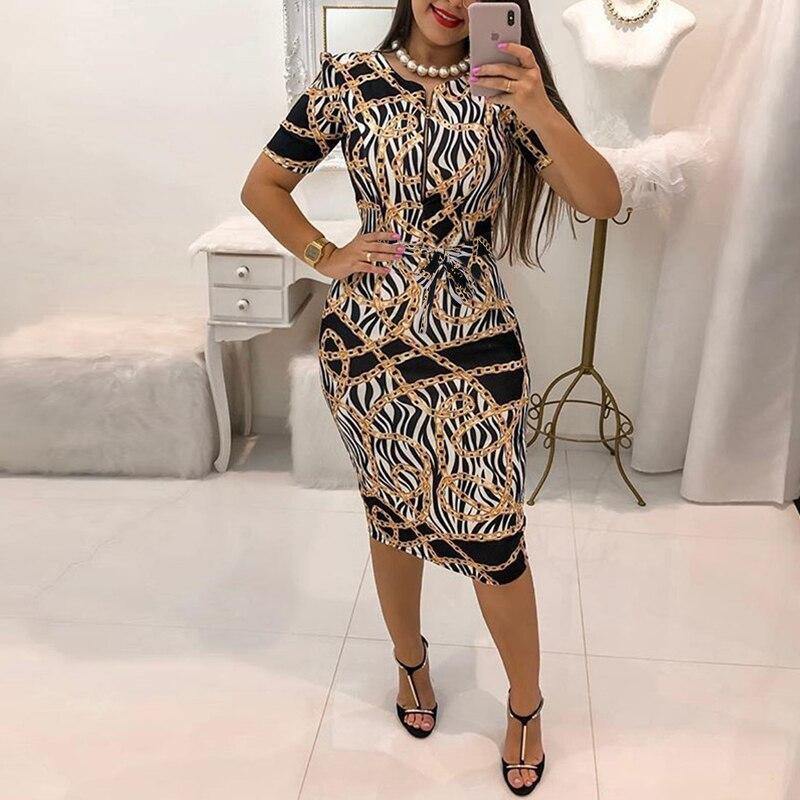 Plus Size Women Autumn Winter Work Office Business Belted Pencil Dress Casual Front Zipper Patchwork Sheath Bodycon Midi Dress - Surprise store