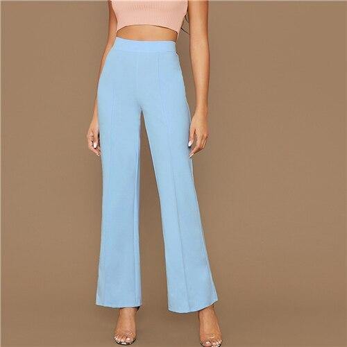 SHEIN Ginger High Rise Piped Pants Elegant Wide Leg Zipper Fly Plain Workwear Trousers Women Stretchy Highstreet Autumn Pants - Surprise store