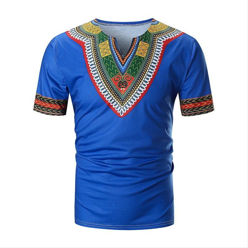 New Arrived Folk-custom T-shirts Men Summer Casual African Print V Neck Pullover Short Sleeve T-shirt Top Blouse camiseta #C - Surprise store