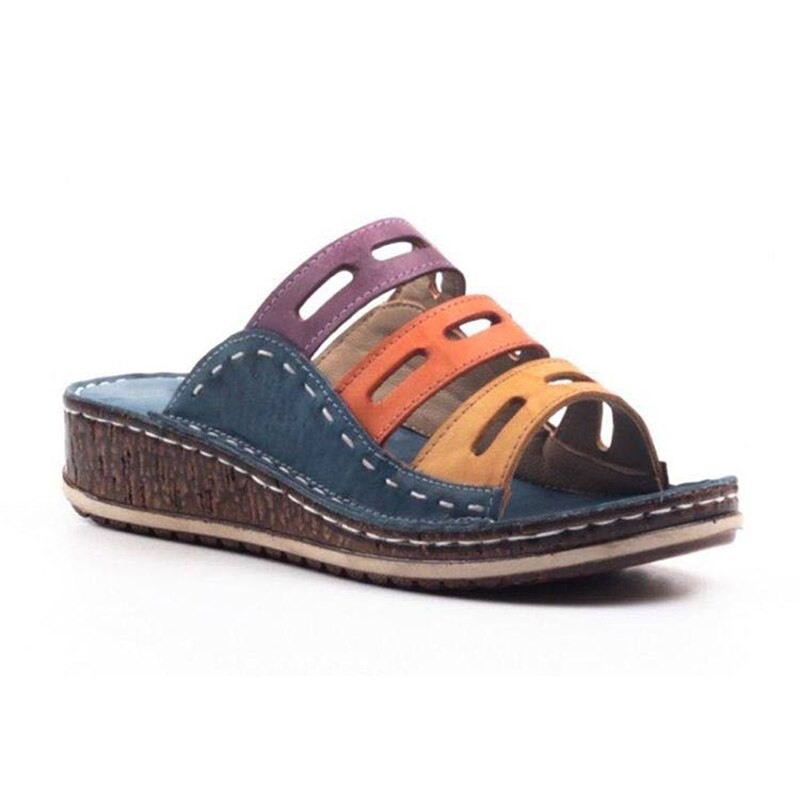 Wedge Heel Women Slippers Summer Women shoes Retro Stitching Low Beach Open Peep Toe Sandals 3 colors Shoes Slides woman shoes
