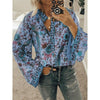 Fanbety Plus size Autumn Chic Blouses women Peacock Floral Print Long Sleeve Shirts women Casual V-neck Boho Blouse Tops Female - Surprise store