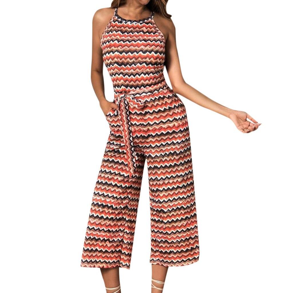 Womail bodysuit Women Summer Sleeveless Long Jumpsuit Multicolor Striped Jumpsuit loose Casual fashion High Quality 2019 A18 - Surprise store