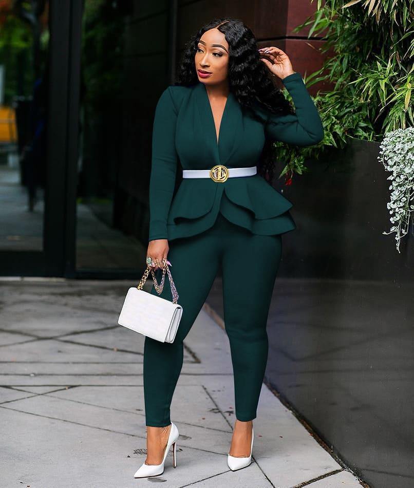 New Women Winter Women's Set Tracksuit Full Sleeve Ruffles Blazers Pencil Pants Suit Two Piece Set Office Lady Outfits Uniform - Surprise store