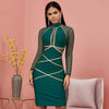 Spring Green Long Sleeve Bodycon Bandage Dress Women Sexy Hollow Out Mesh Dresses Autumn Celebrity Evening Runway Party Vestidos - Surprise store