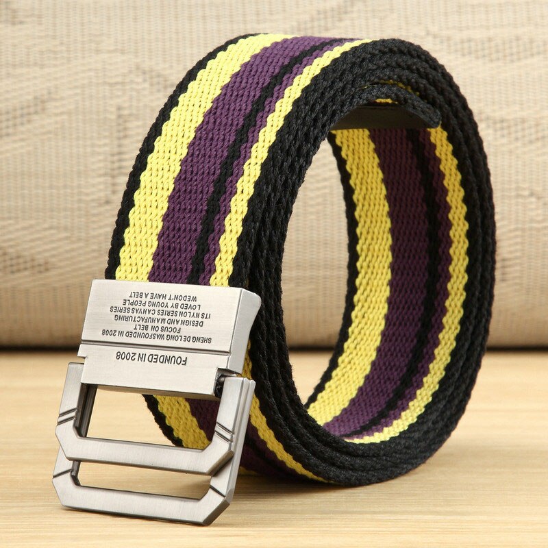 Canvas Belt Men's and Women's Belt Youth Student Double Ring Buckle Striped Belt Long Size Fashion Denim Belt