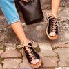 VTOTA Summer Platform Slippers Women Lace Up Leather Slides Sandals Shoes Outdoor Beach Slippers Open Toe Flip Flops Women Shoes