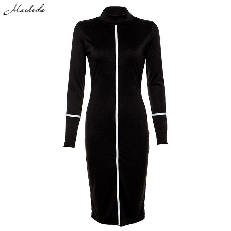 2019spring new black white High street dresses women's Elegant bodycon midi dresses mujer offic ladies fashion casual Slim dress - Surprise store