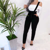 Women Streetwear Long Pants Bandage Design Button Pockets Decor High Waist Pencil Pants Lady Slim Hips Shoulder Straps Trousers
