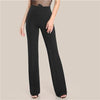 SHEIN Ginger High Rise Piped Pants Elegant Wide Leg Zipper Fly Plain Workwear Trousers Women Stretchy Highstreet Autumn Pants - Surprise store