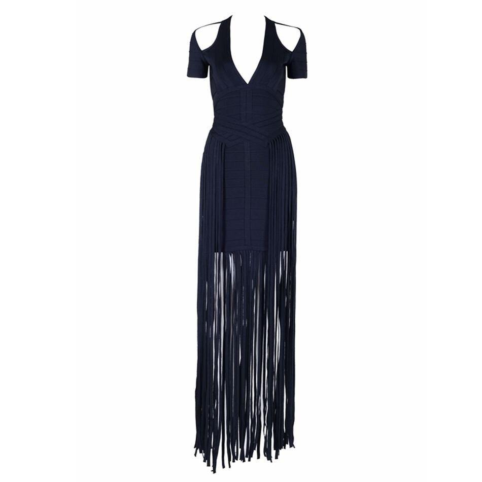 New Celebrity Party Summer Bandage Long Dress Women Short Sleeve V-Neck Elegant Sexy Night Out Tassel Maxi Dress Women Vestidos - Surprise store