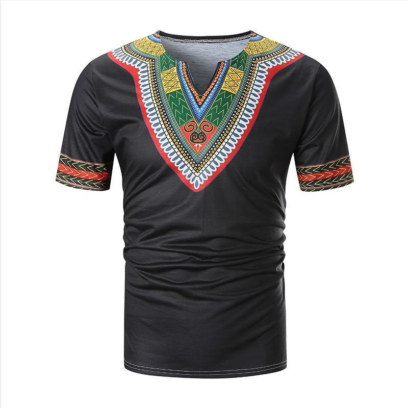New Arrived Folk-custom T-shirts Men Summer Casual African Print V Neck Pullover Short Sleeve T-shirt Top Blouse camiseta #C - Surprise store