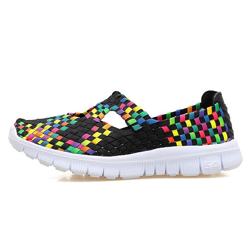 Summer Woven Big Size 35-42 Women Flats Breathable Sneaker Hollow Sandals Loafers Slip-on Running Sneaker Boat Sports Shoe