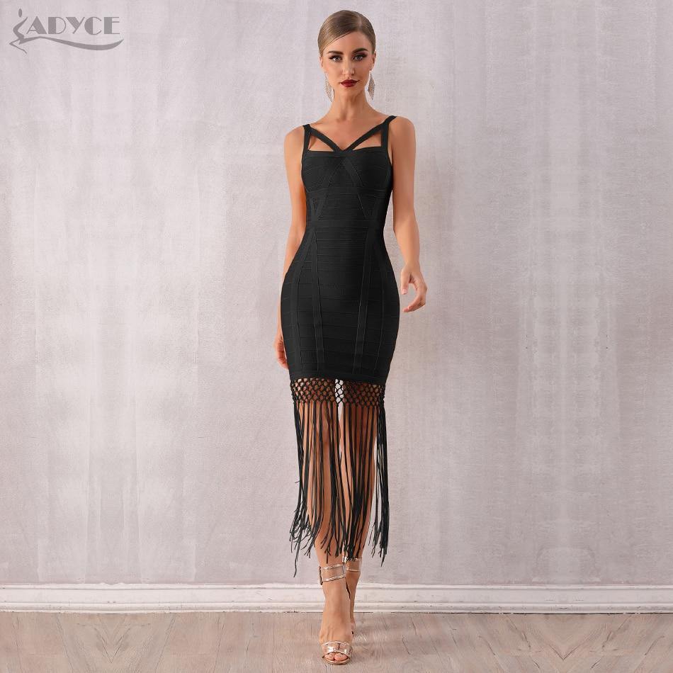 Adyce 2020 New Summer Women Fringe Bandage Dress Vestidos Sexy Sleeveless Tassel Bodycon Club Midi Celebrity Evening Party Dress - Surprise store