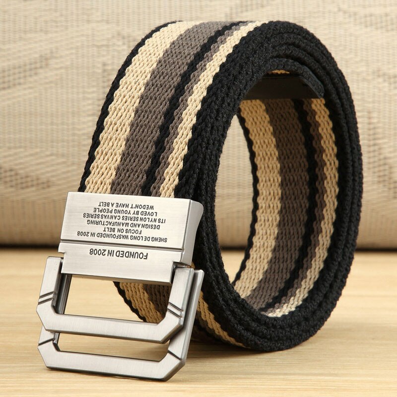 Canvas Belt Men's and Women's Belt Youth Student Double Ring Buckle Striped Belt Long Size Fashion Denim Belt