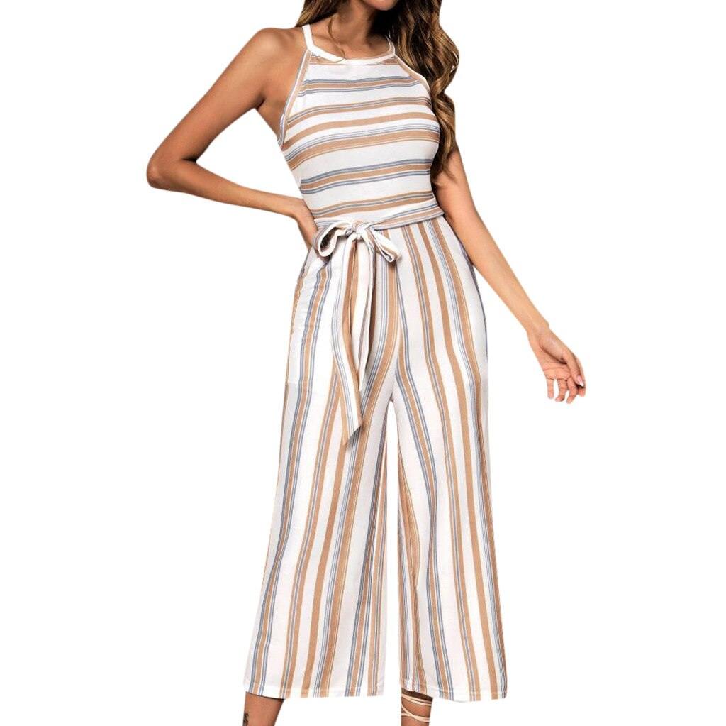 Womail bodysuit Women Summer Sleeveless Long Jumpsuit Multicolor Striped Jumpsuit loose Casual fashion High Quality 2019 A18 - Surprise store