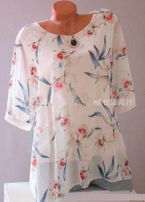 Summer Floral Print Women Blouse 5XL Plus Size Chiffon Blouses Half Sleeve Beach Shirt Office Work Shirts Blusas Feminina Tops - Surprise store