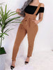 Women Streetwear Long Pants Bandage Design Button Pockets Decor High Waist Pencil Pants Lady Slim Hips Shoulder Straps Trousers