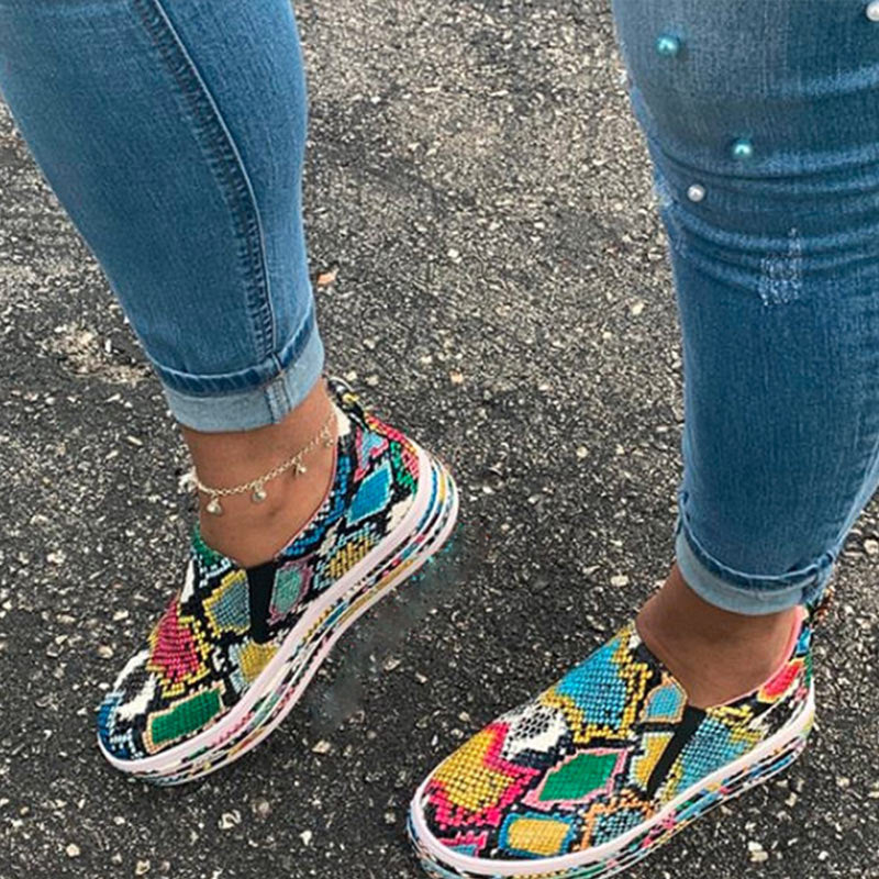 MCCKLE Woman Flat Slip On Casual Shoes Women Autumn Sneakers Platform Ladies Fashion Snake Female Comfortable Plus Size Footwear
