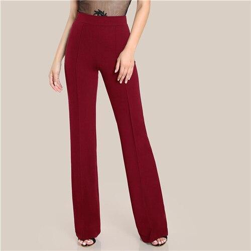 SHEIN Ginger High Rise Piped Pants Elegant Wide Leg Zipper Fly Plain Workwear Trousers Women Stretchy Highstreet Autumn Pants - Surprise store