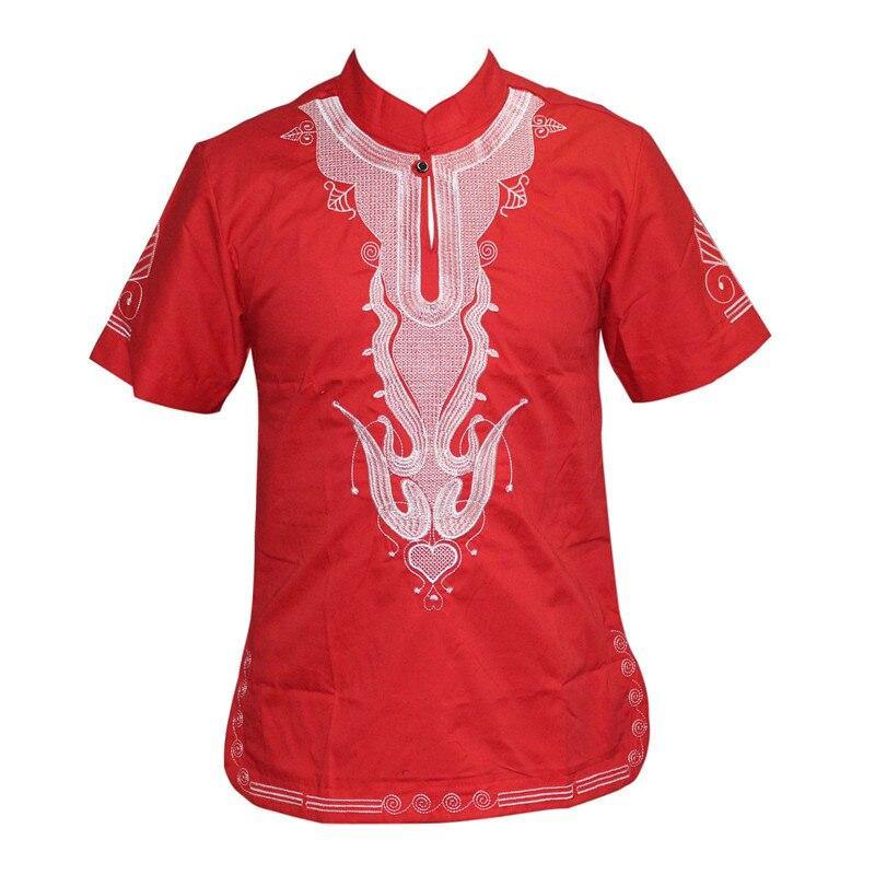 Mr Hunkle Embroidery Summer t-shirt Mandarin Collar Short Sleeve Men's Top Tee Smooth Casual African Traditional Dashiki Shirt - Surprise store