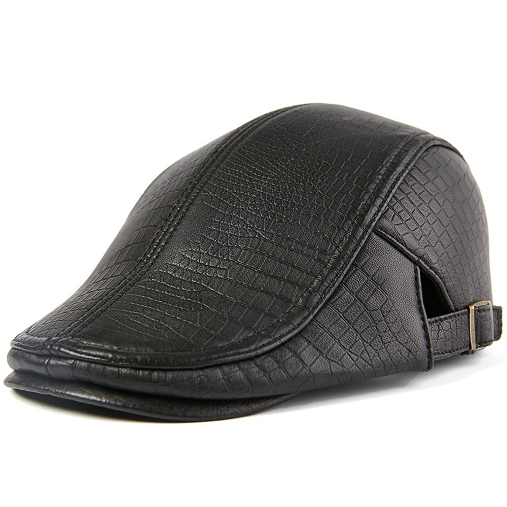 BUTTERMERE Men Beret Hat Real Leather Flat Cap Sheepskin Autumn Winter Male Brown