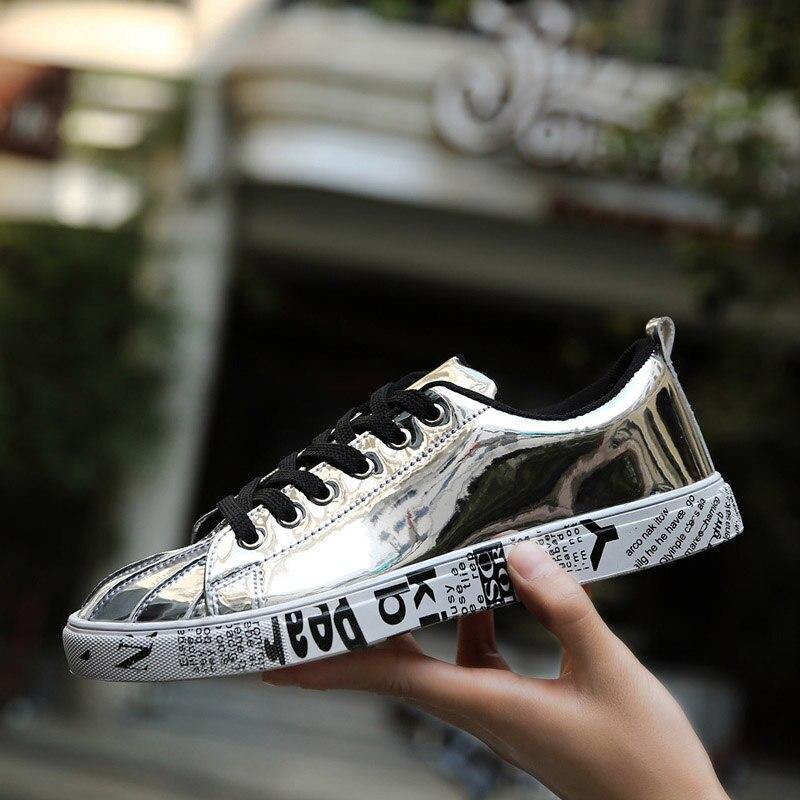 2019 Plus Size 46 Women/Men Fashion Graffiti Sneakers Shoes Bling Lovers Gold Silver Platform Flats Lady Casual krasovki Shoes - Surprise store