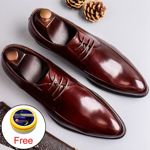 Classic Man Formal Dress Derby Office Shoes Genuine Leather Handmade Wedding Party Flats Pointed Toe Men's Basic Footwear SS367