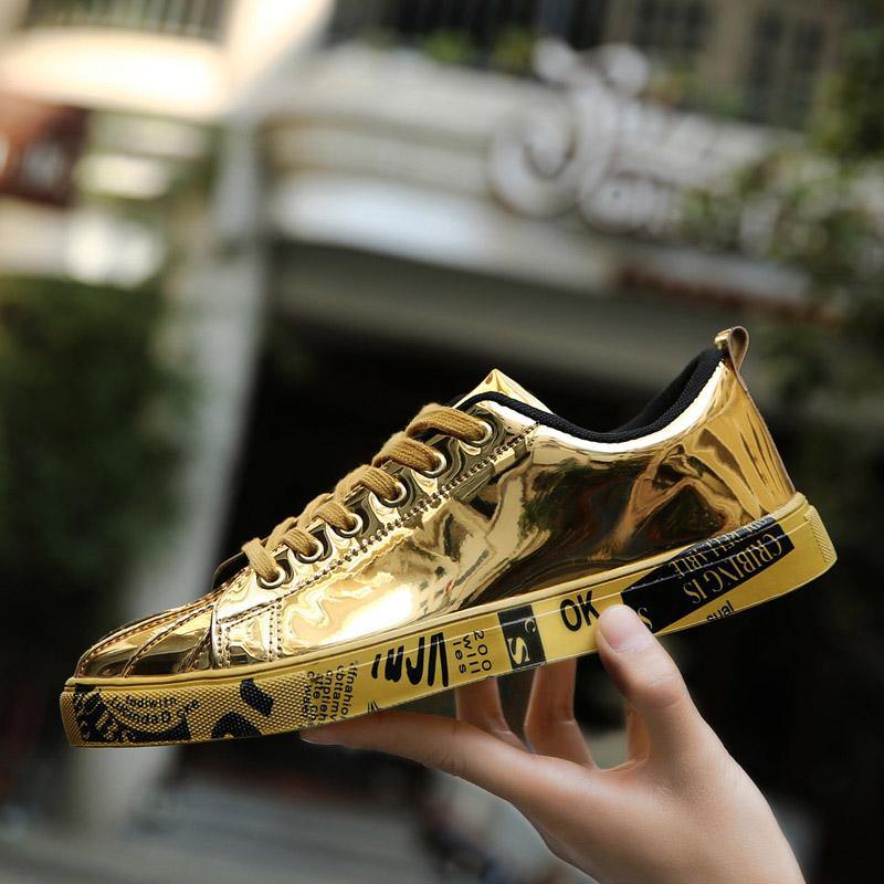 2019 Plus Size 46 Women/Men Fashion Graffiti Sneakers Shoes Bling Lovers Gold Silver Platform Flats Lady Casual krasovki Shoes - Surprise store