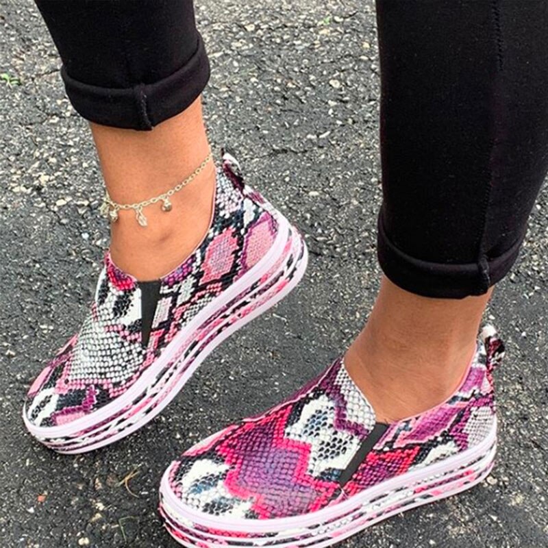 MCCKLE Woman Flat Slip On Casual Shoes Women Autumn Sneakers Platform Ladies Fashion Snake Female Comfortable Plus Size Footwear