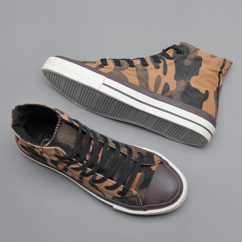Spring New Men's High-top Canvas Shoes Korean Fashion Camouflage Vulcanized Shoes Round Toe Trend Tie Sneaker Rubber Men Boots - Surprise store