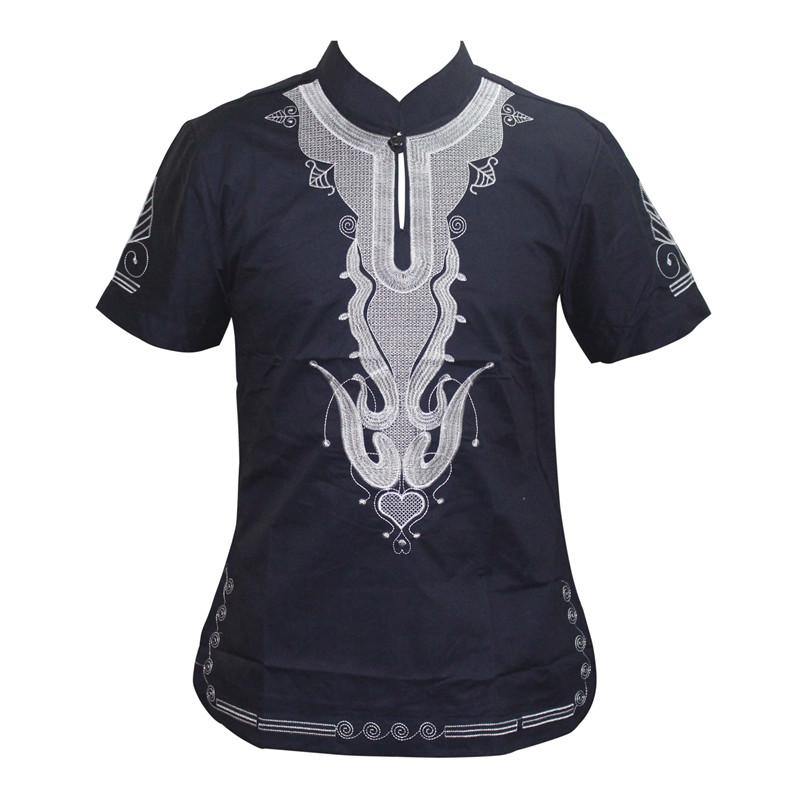 Mr Hunkle Embroidery Summer t-shirt Mandarin Collar Short Sleeve Men's Top Tee Smooth Casual African Traditional Dashiki Shirt - Surprise store