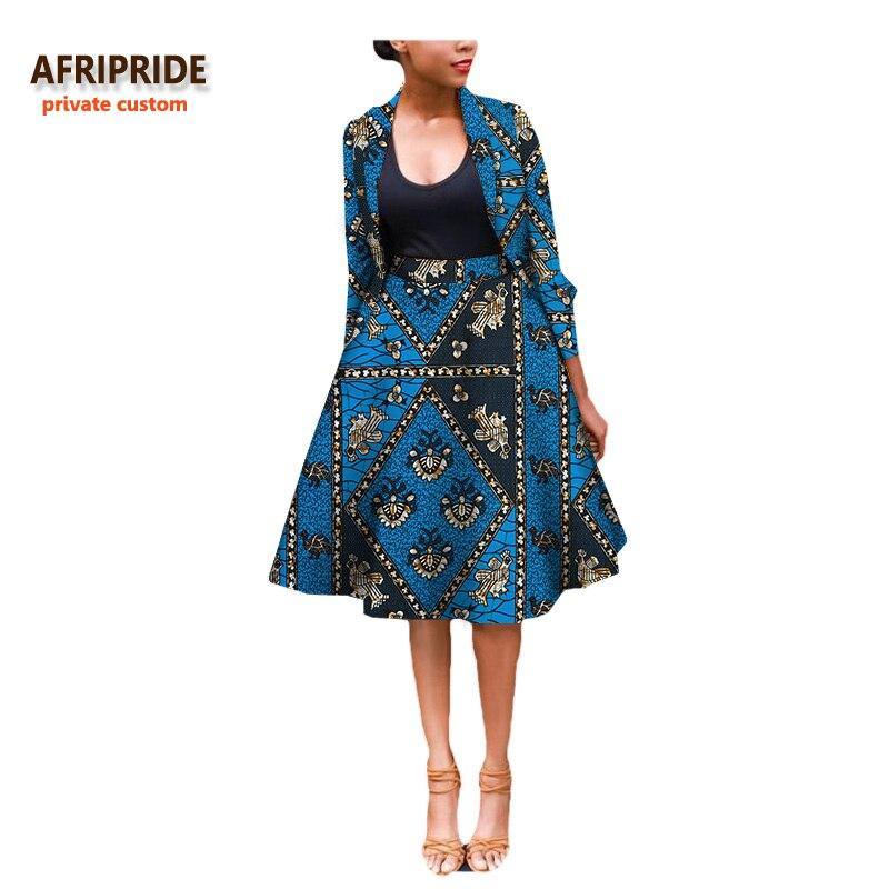 2018 Fall suit for women AFRIPRIDE african lothing two-pieces suit full sleeves top+ knee-length skirt formal work place A722632 - Surprise store