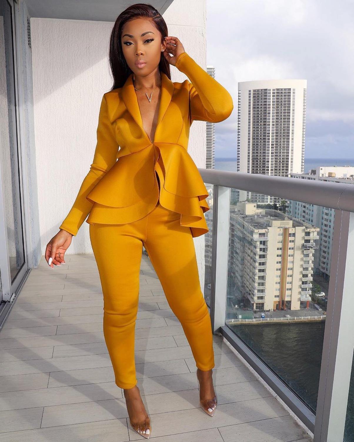 New Women Winter Women's Set Tracksuit Full Sleeve Ruffles Blazers Pencil Pants Suit Two Piece Set Office Lady Outfits Uniform - Surprise store