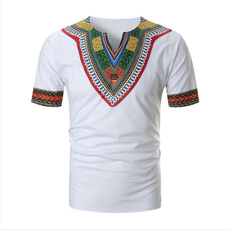 New Arrived Folk-custom T-shirts Men Summer Casual African Print V Neck Pullover Short Sleeve T-shirt Top Blouse camiseta #C - Surprise store