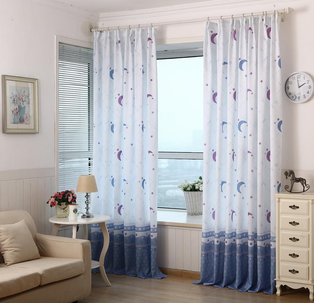 TONGDI Children Blackout Curtain Cartoon Fantsy Night Sky Kawaii Lovely Star Moon Print Decor For Home Parlou Bedroom LivingRoom
