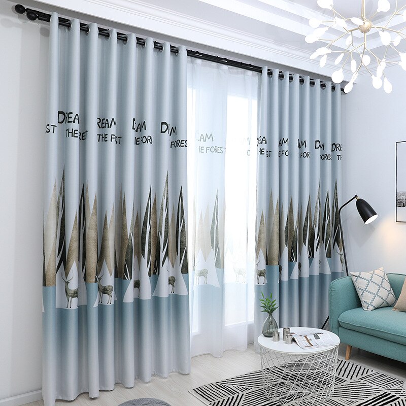 TONGDI Blackout Curtain Modern Nordic Elk Forest Elegant Printing Luxury Decoration For Home Parlour Room Bedroom Living Room