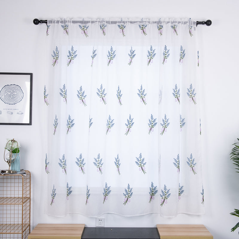 TONGDI White Tulle Embroidery Curtain Elegant Leaves Floral Tree Transparent Decoration For Kitchen Parlour Living Room Bedroom