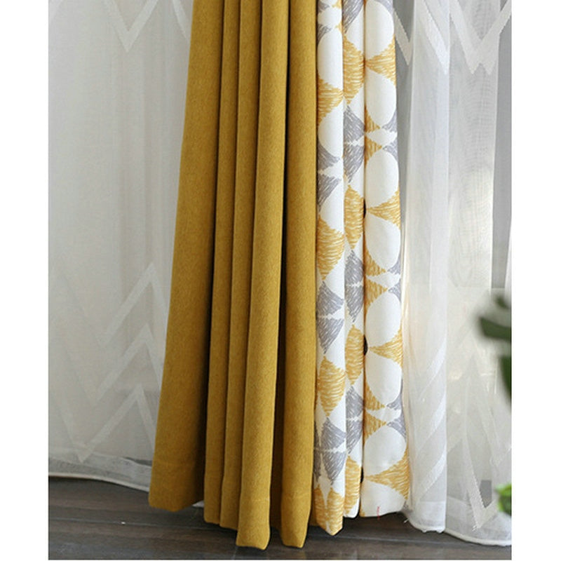 New Geometirc Two Colors Stitching Blackout Flax Curtains for Living Room Modern High-Quality Window Bedroom Blackout Curtain