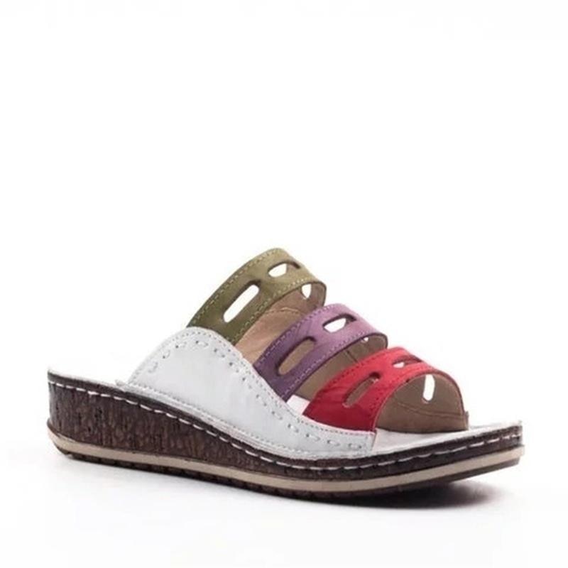 Wedge Heel Women Slippers Summer Women shoes Retro Stitching Low Beach Open Peep Toe Sandals 3 colors Shoes Slides woman shoes
