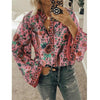 Fanbety Plus size Autumn Chic Blouses women Peacock Floral Print Long Sleeve Shirts women Casual V-neck Boho Blouse Tops Female - Surprise store