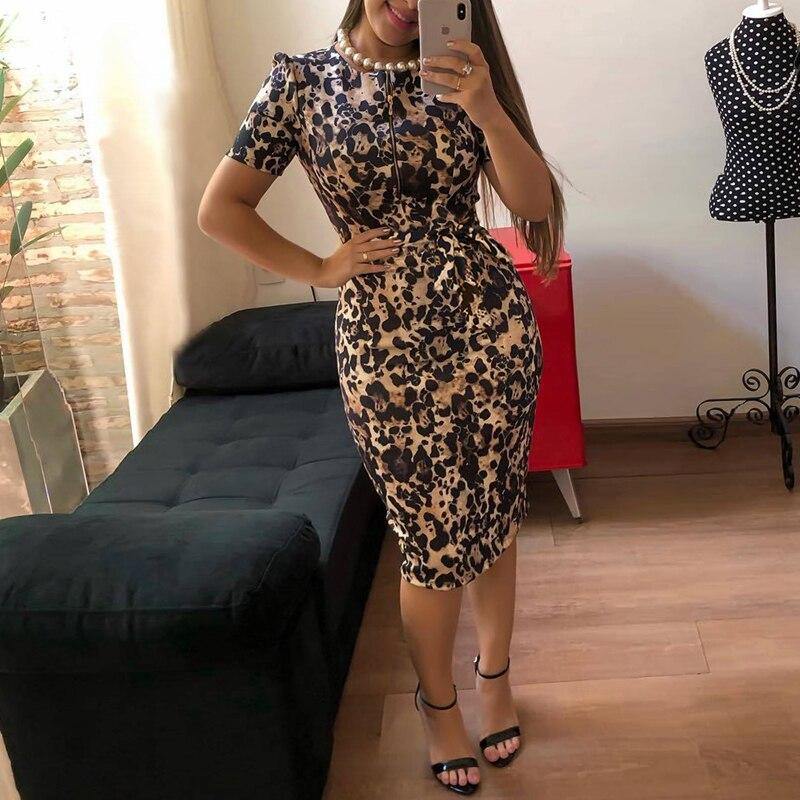 Plus Size Women Autumn Winter Work Office Business Belted Pencil Dress Casual Front Zipper Patchwork Sheath Bodycon Midi Dress - Surprise store