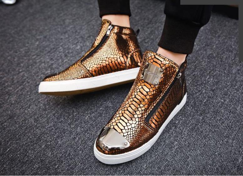 Sneakers Men High Top Microfiber Platform Shoes Brand Fashion Printmens Shoes Black PU Hot Footwear Male Vulcanize Shoes D5-17 - Surprise store